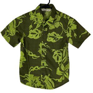 Old Navy Kids Hawaiian Shirt Boys Small Button Front Green Summer Casual
